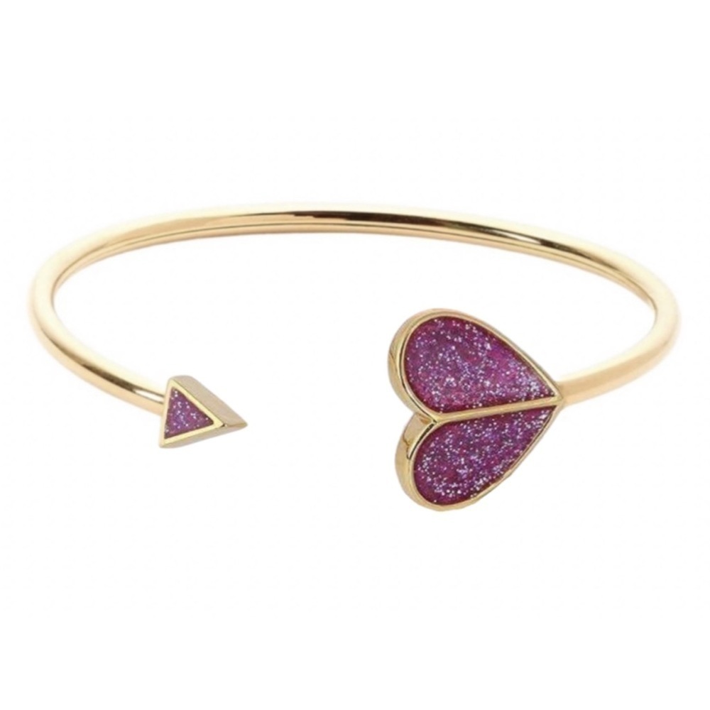KATE SPADE • Pink Glitter Heritage Spade Gold Flex Cuff Bracelet